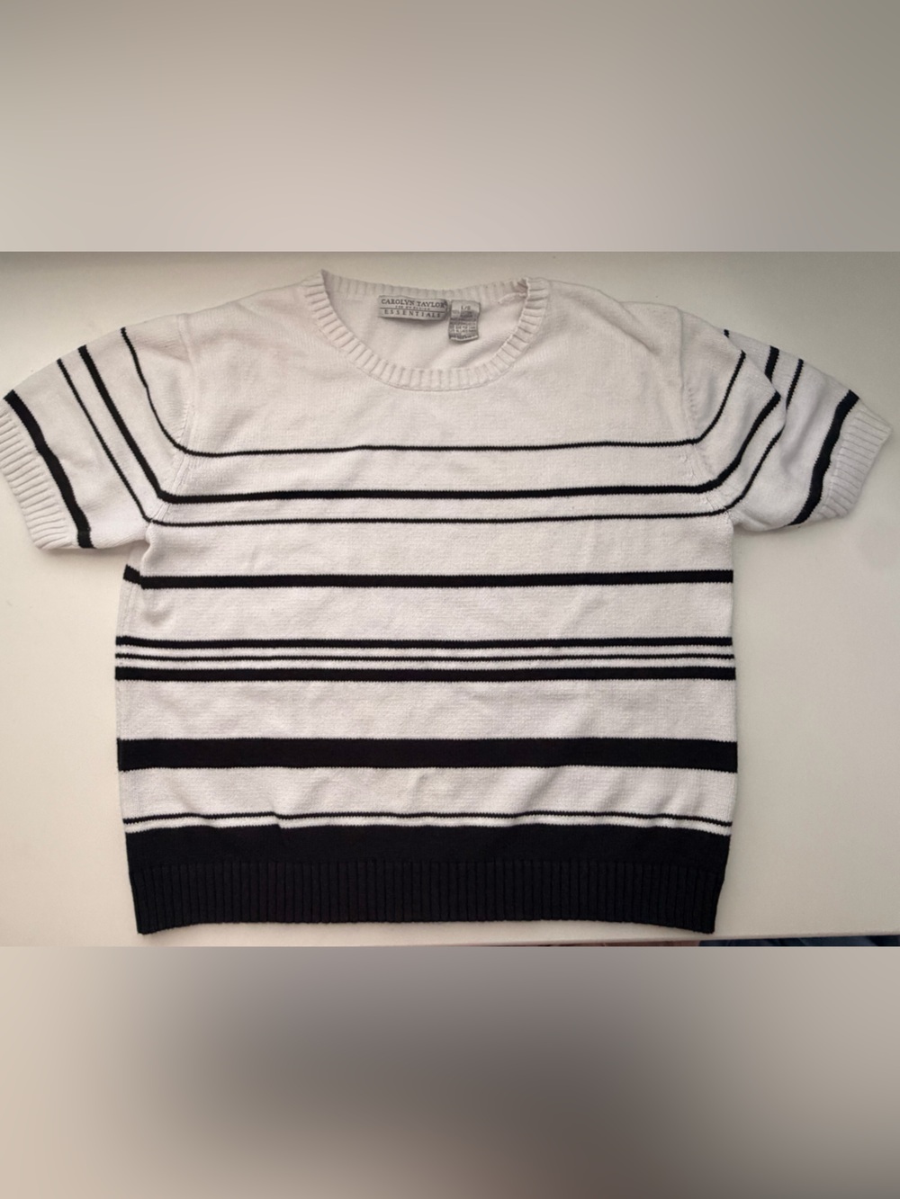 Caroline Taylor Knit Cotton short sleeve striped sweater Large